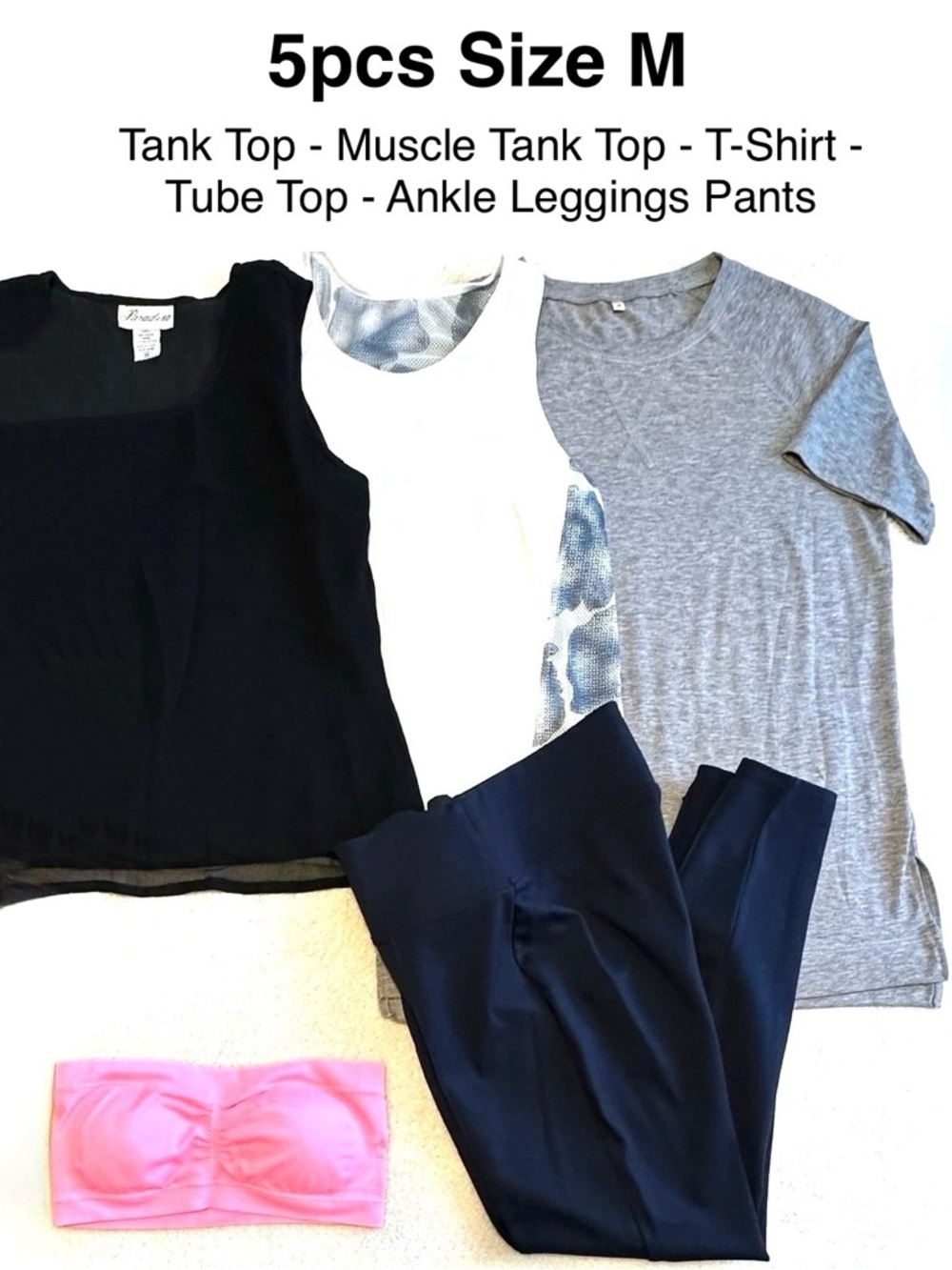 5-Piece Bundle Lot Mix Set Tank Muscle T-Shirt Tube Tops Leggings Pants 🛍️